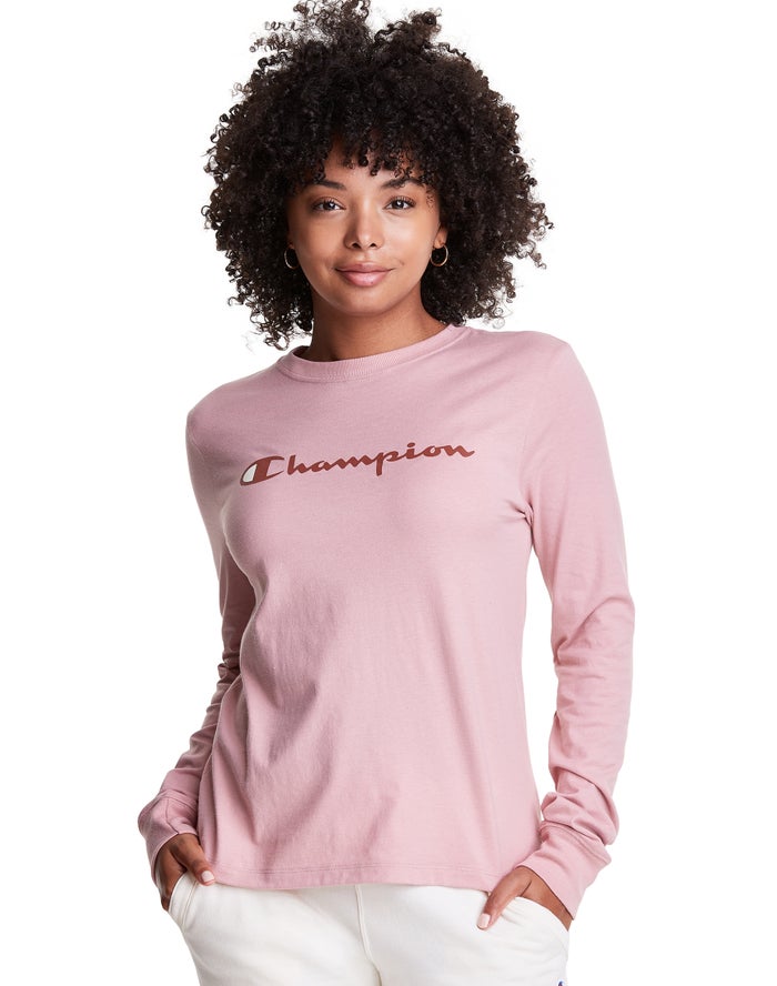 Champion Classic Long-Sleeve Script Logo T-Shirt Dames - Beige - Belgie 9547HAWCQ